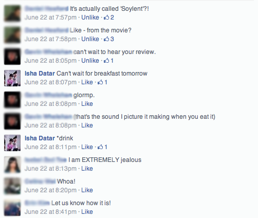 Facebook comments on soylent