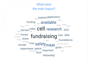 shows the main topics, including cell fundraising, research, safety, and whats happening in the next year