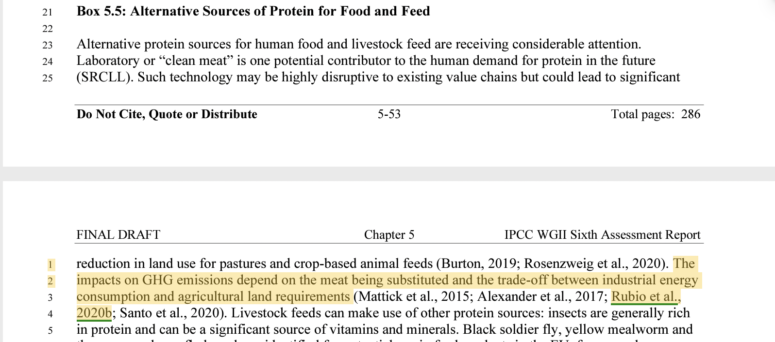 Screenshot of Chapter 5 page 54 of the IPCC WGII Sixth Assessment Report where NH grantee Natalie Rubio is cited